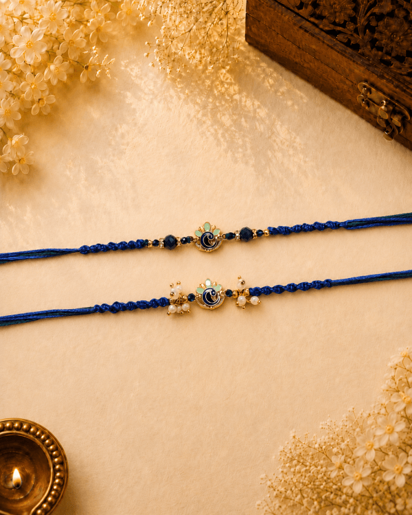 Royal Majestic Peacock Knotting Bead Bhai Bhabhi Rakhi Set
