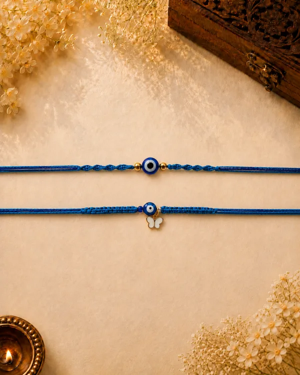 Evil Eye Butterfly Bhai Bhabhi Rakhi Set