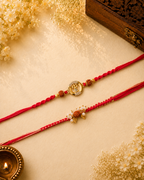 Trishul Rudraksha Knotting Bead Bhai Bhabhi Rakhi Set