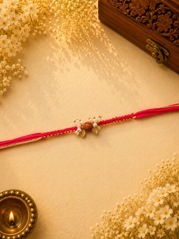 Rudraksha Leaf Pearl Knotting Belt Bhabhi Rakhi