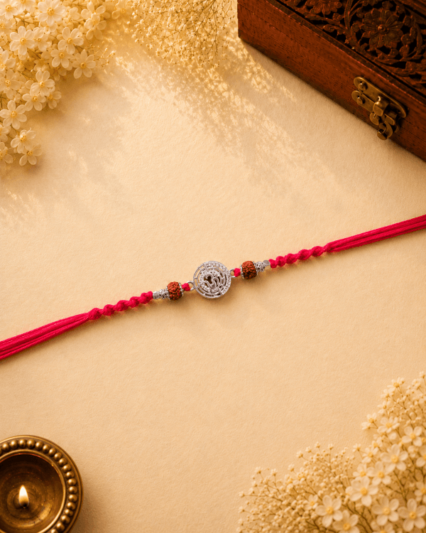 Divine Om Silver Color Rudraksha Knotting Bead Bhai Rakhi