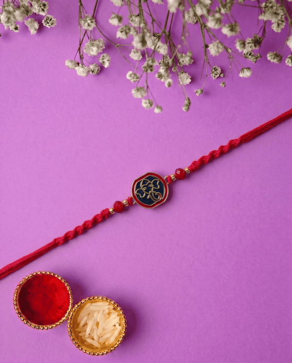 Auspicious Shree Ganesh with Red Thread Designer Bhai Rakhi
