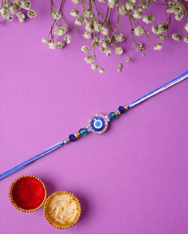 Blue Evil Eye Diamond Studded Bhai Rakhi