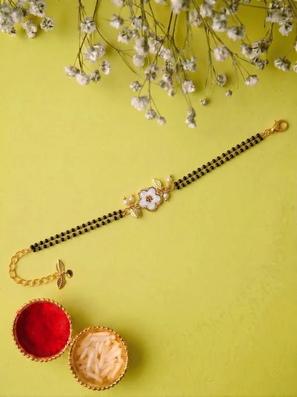 Elegant Floral Enamel Mangalsutra Bracelet Bhabhi Rakhi