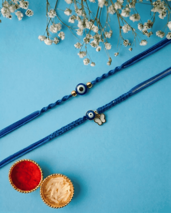 Luxury Evil Eye Protection Charm Designer Couple Rakhi Set