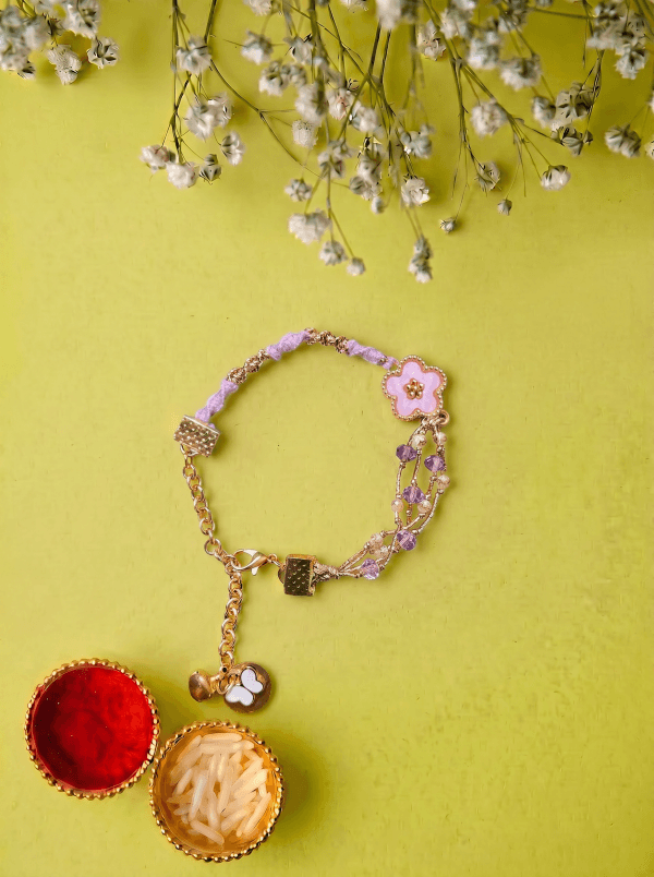 Handcrafted Purple Color Thread & Braided Pearl Bhabhi Rakhi