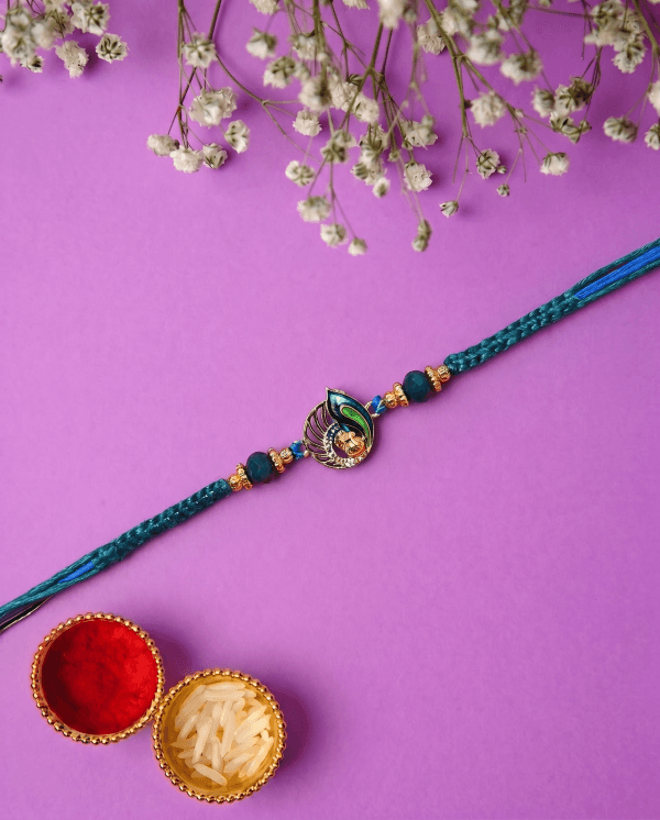 Imperial Peacock Plume Round Designer Bhai Rakhi