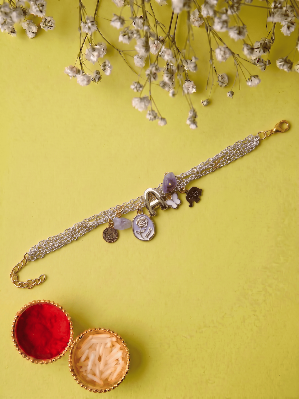 Personalized Initial Alphabet and Multi-Charm Bracelet Bhabhi Rakhi