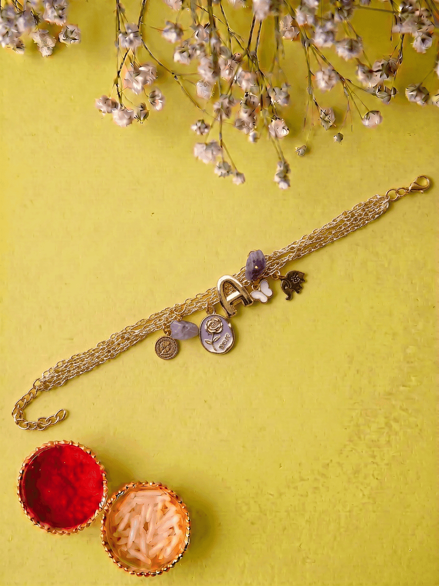 Premium Customized Alphabet Charm Butterfly Bracelet Designer Bhabhi Rakhi