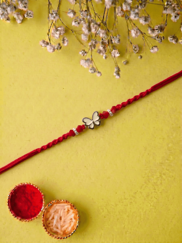 Premium Elegant Butterfly Charm Crystal Beads Handmade Designer Bhabhi Rakhi
