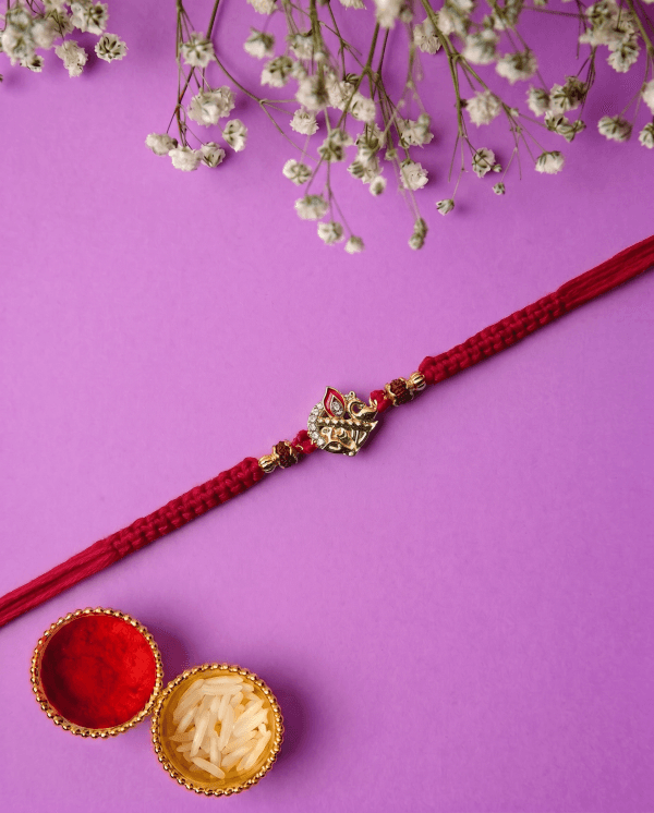 Premium Gold Krishna & Rudraksha Designer Bhai Rakhi