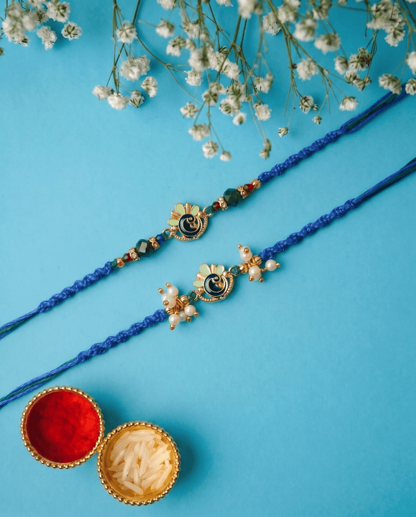 Royal Majestic Peacock Designer Couple Rakhi Set