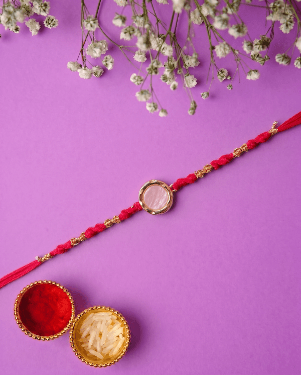 Royal Red & Rose Gold Color Meenakari Bhai Rakhi