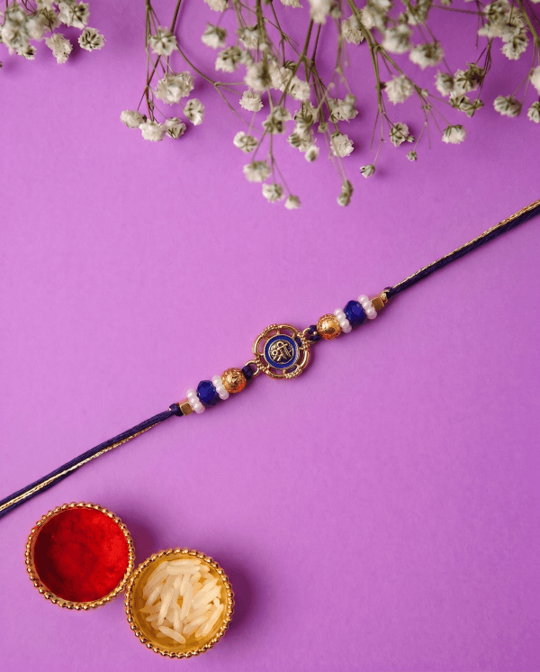 Royal Shree Enamel Navy Blue & Golden Color Bhai Rakhi