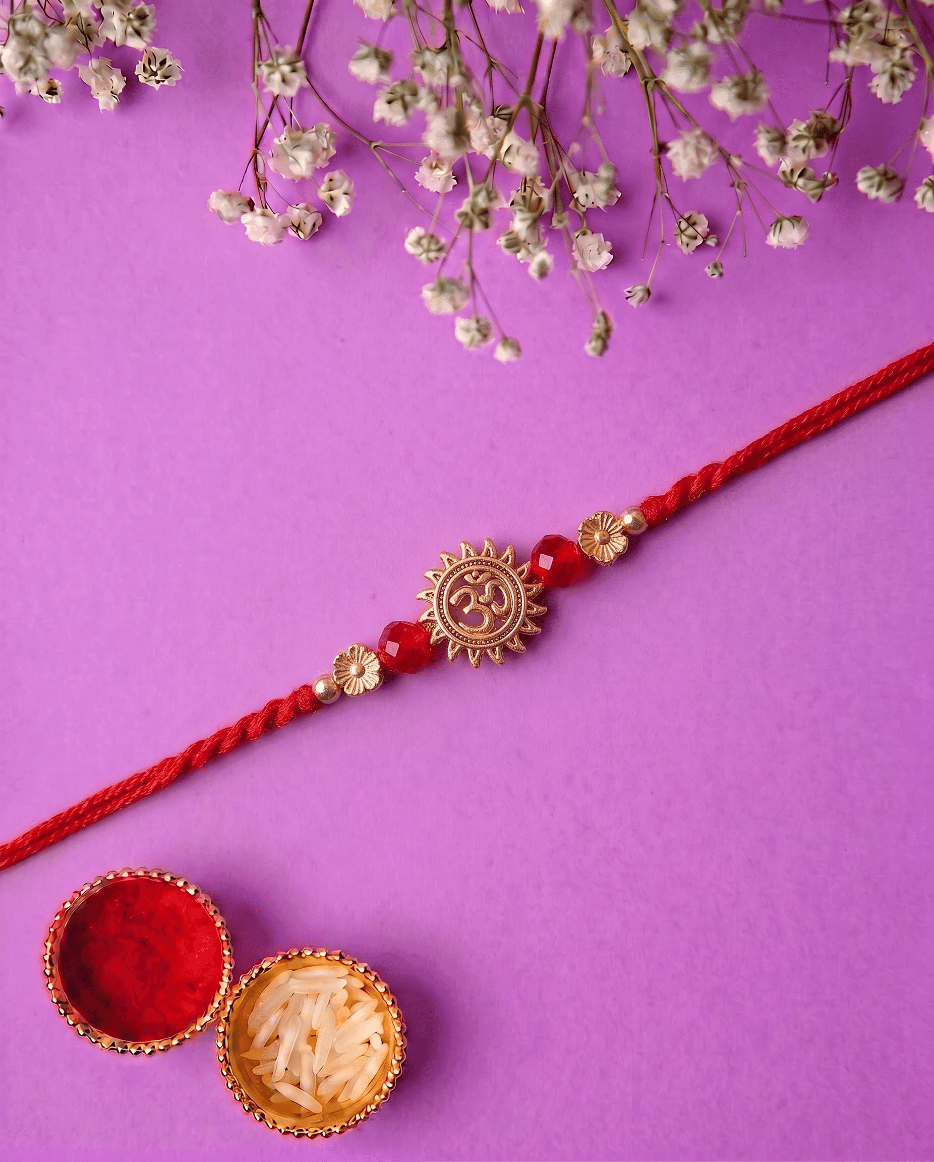 Traditional Om Symbol with Sacred Red Thread Bhai Rakhi