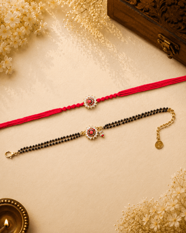Floral Stone Bhai Bhabhi Rakhi Set | Bracelet Bhabhi Rakhi