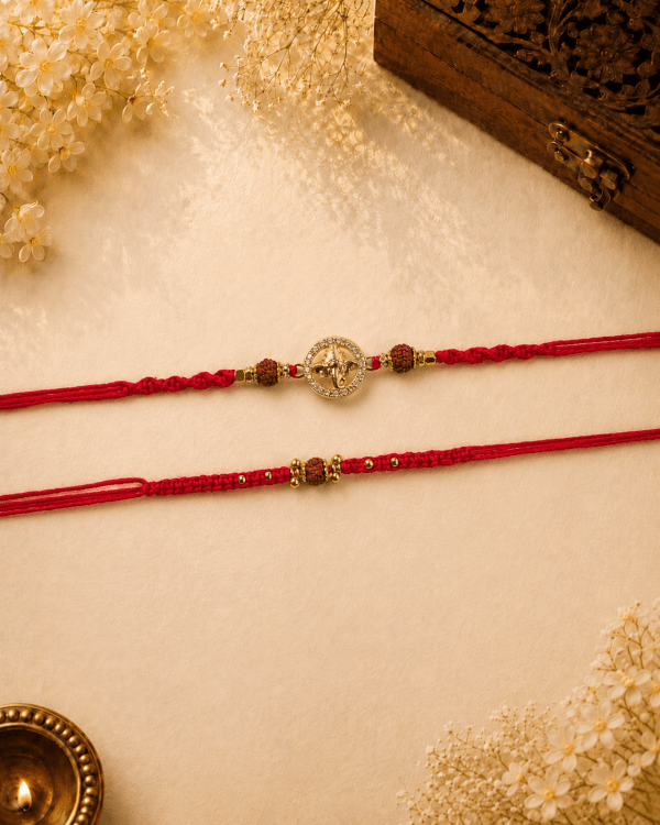 Ganpati Rudraksha Diamond  Bhai Bhabhi Rakhi Set