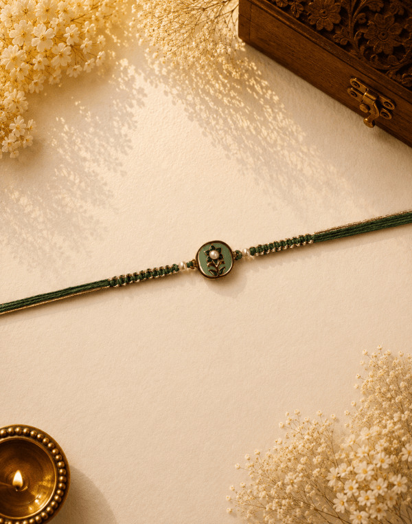Green Floral Pearl Bhai Rakhi