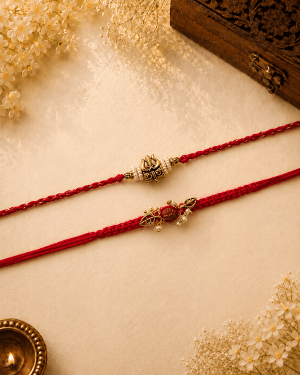 Mahadev Trishul Rudraksha Bhai Bhabhi Rakhi Set