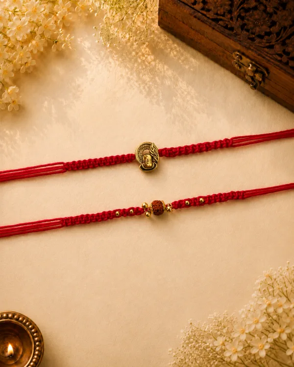Shivling Knotting Belt Red Thread Bhai Bhabhi Rakhi Set