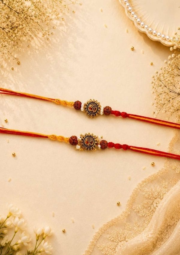 Sun Om Rudraksha Bhai Bhabhi Rakhi Set