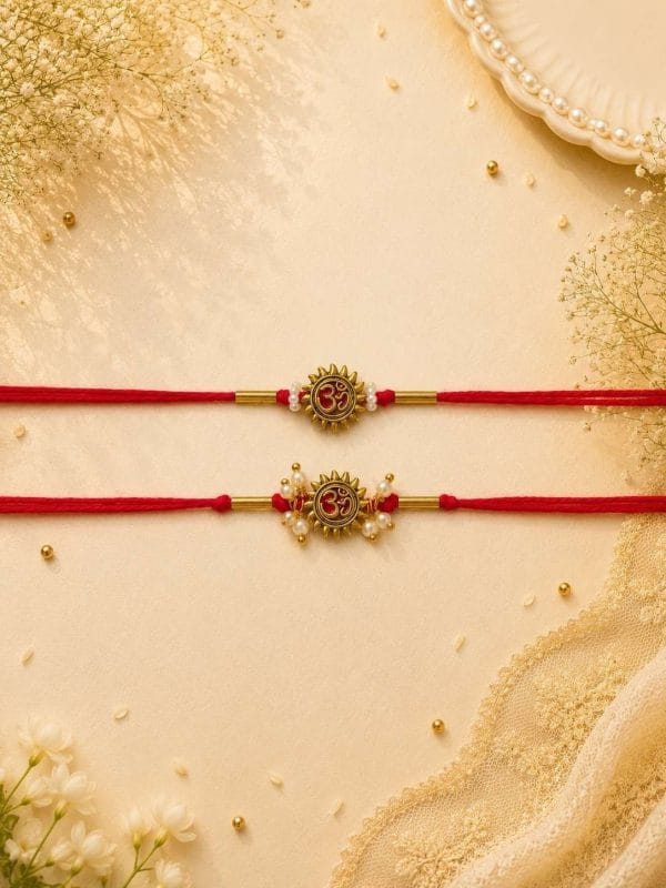 Om Pipe Bead Bhai Bhabhi Rakhi Set