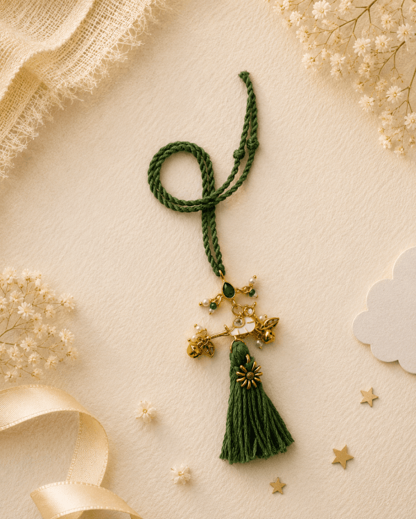 Green Floral Tassel Bhabhi Lumba Rakhi