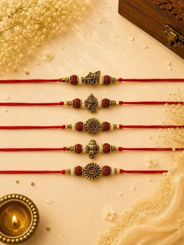 Divine Rudraksha Bhai Rakhi Combo Set (Pack of 5)