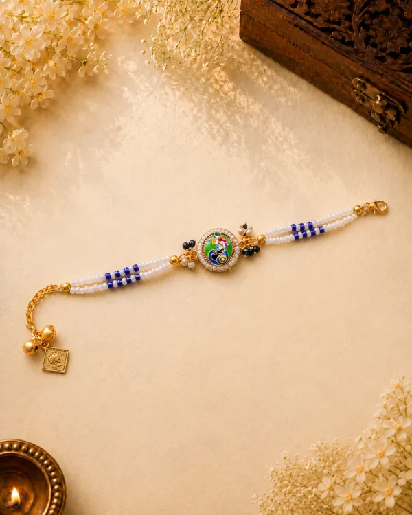 Krishna Mor Pankh Pearl Bhabhi Bracelet Rakhi