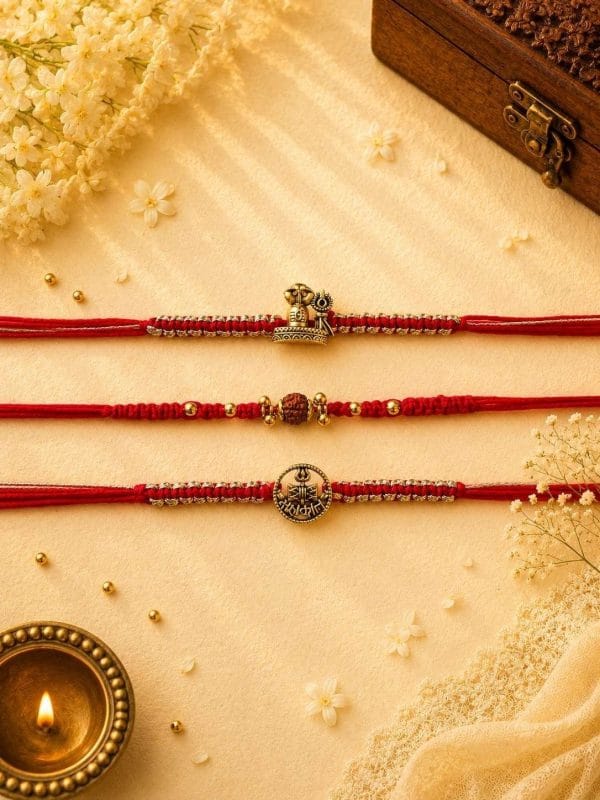 Mahakal, Rudraksha & Mahadev Rakhi Set (Pack of 3)