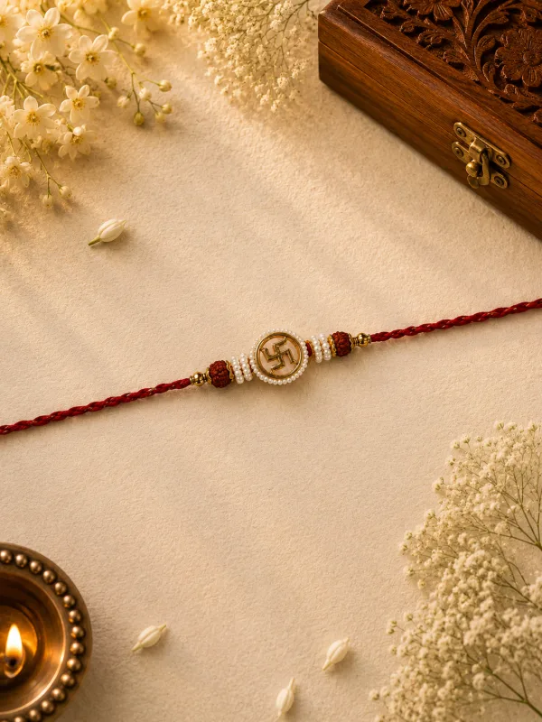 Swastik Embossed Twisted Dori Bhai Rakhi