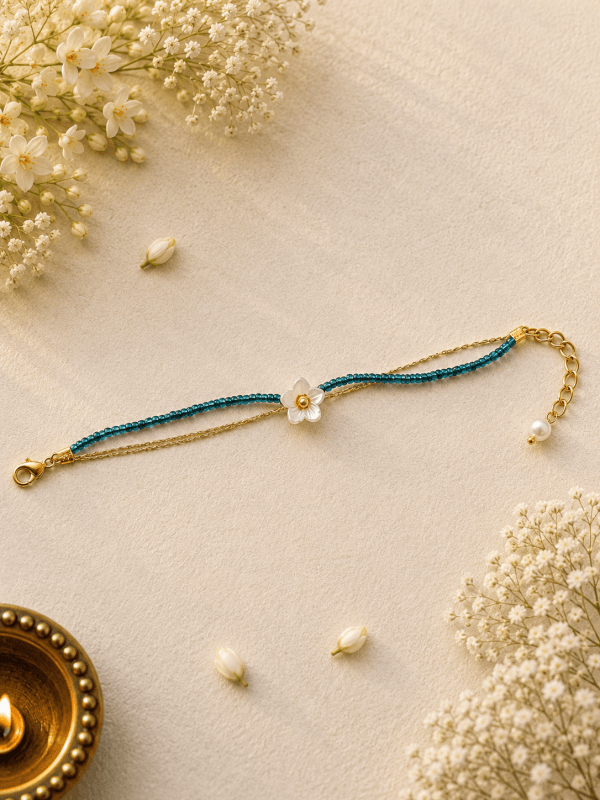 Elegant White Floral Bhabhi Bracelet Rakhi