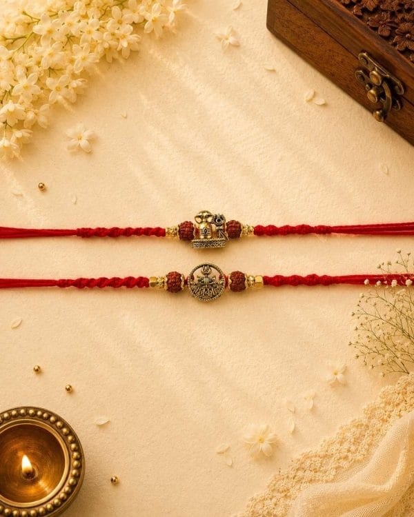Shivling & Mahakal Rudraksha Rakhi Set (Pack of 2)