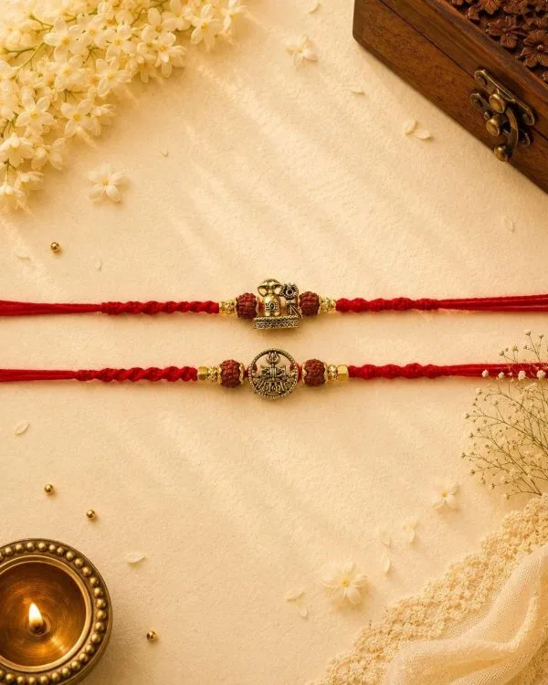 Shivling & Mahakal Rudraksha Rakhi Set (Pack of 2)