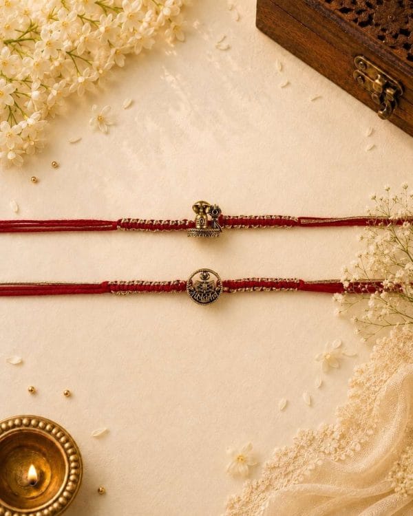 Mahakal & Shivling Bhai Rakhi Antique Metal Spiritual Set (Pack of 2)