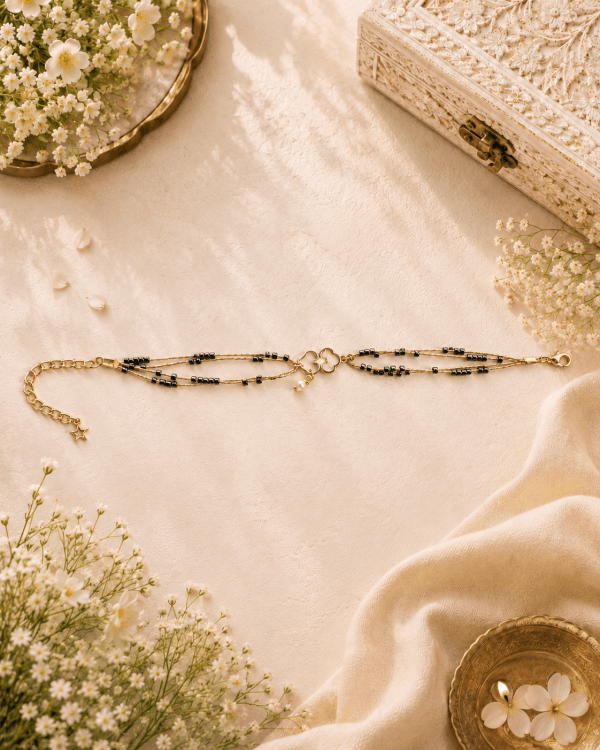 Elegant Black Beaded Clover Bhabhi Bracelet Rakhi