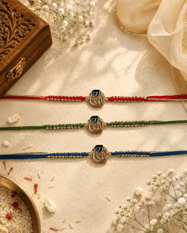 Om Mor Pankh Designer Bhai Rakhi Set – Pack of 3