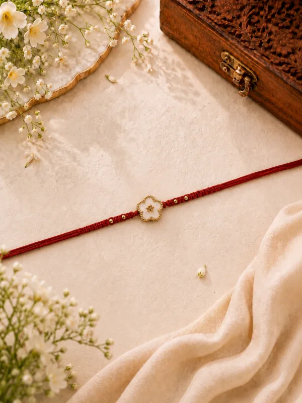 White Floral Knotting Belt Bhabhi Rakhi
