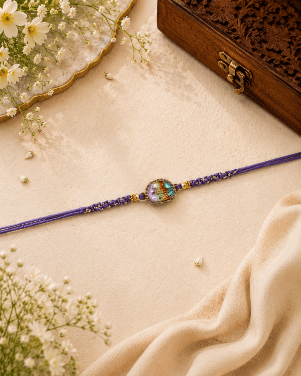 Lavender Floral Pearl Knotting Bead Bhai Rakhi