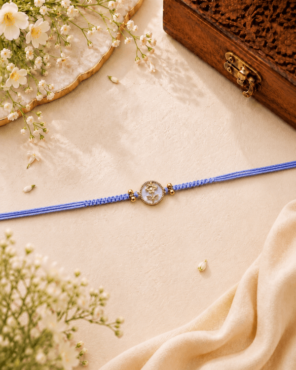 Blue Floral Knotting Belt Bhabhi Rakhi