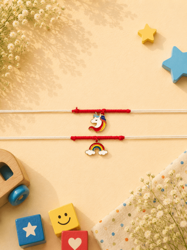 Unicorn & Rainbow Kids Rakhi Set Pack of 2